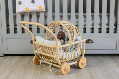 Rattan Doll Stroller – Handmade Boho Doll Pram for Imaginative Play