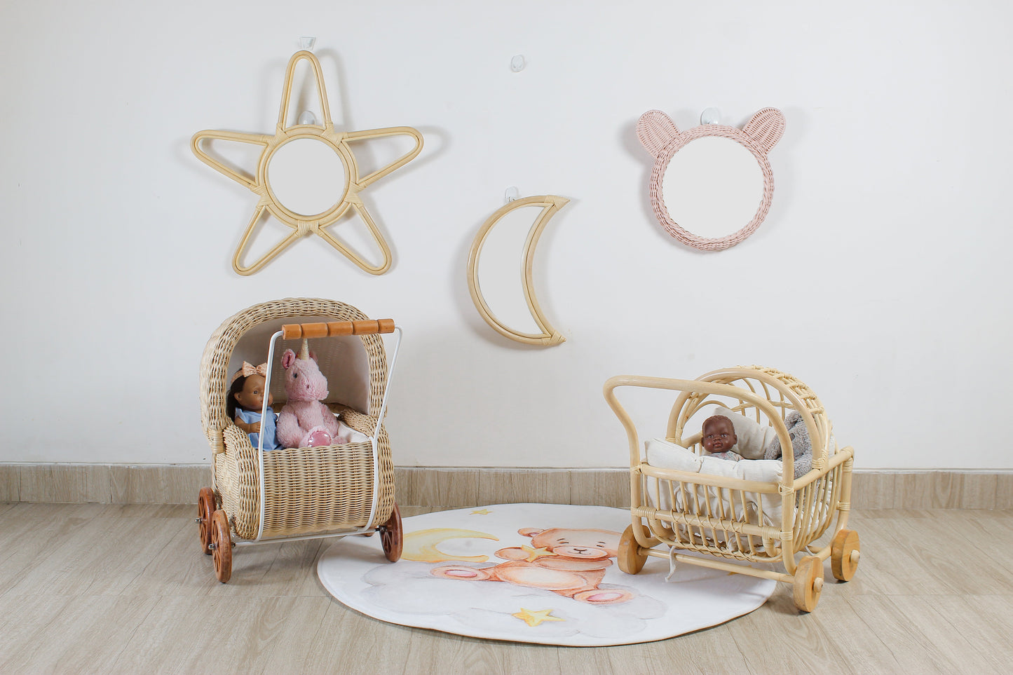 Rattan Doll Stroller – Handmade Boho Doll Pram for Imaginative Play