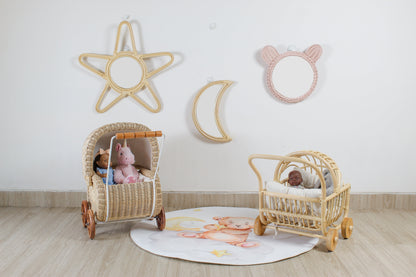 Rattan Doll Stroller – Handmade Boho Doll Pram for Imaginative Play