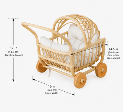 Rattan Doll Stroller – Handmade Boho Doll Pram for Imaginative Play