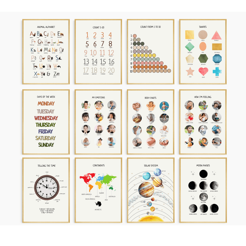 Educational Posters Bundle - 36 Printable Learning Prints for Montessori Classroom, Homeschool & Preschool Decor | Digital Download