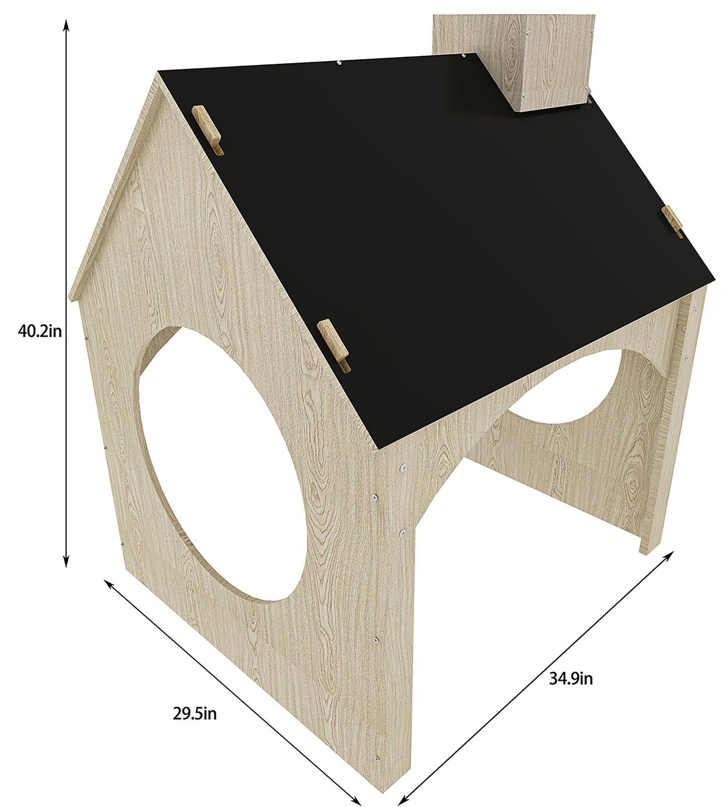 Evergreen wooden playhouse with chalkboard roof - The Nurturing Nook