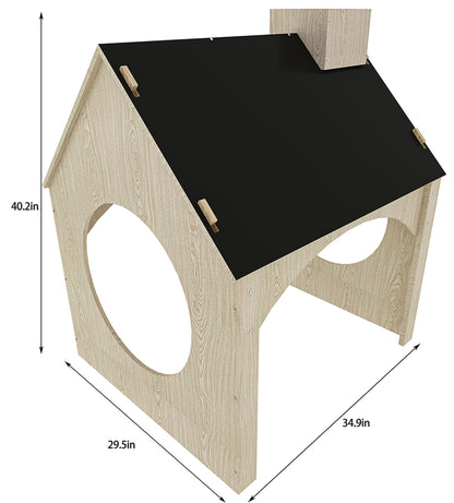 Evergreen wooden playhouse with chalkboard roof - The Nurturing Nook