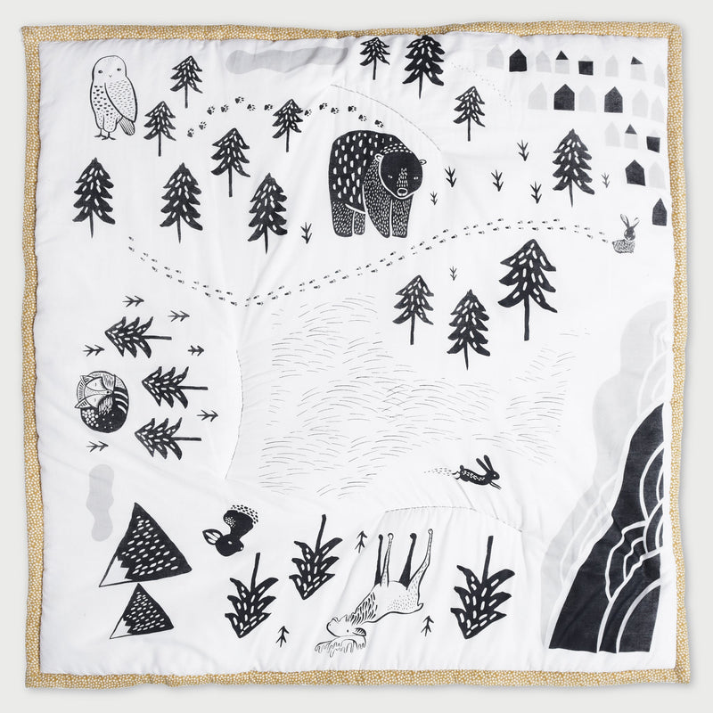 Organic reversible explore playmat – woodland & house design