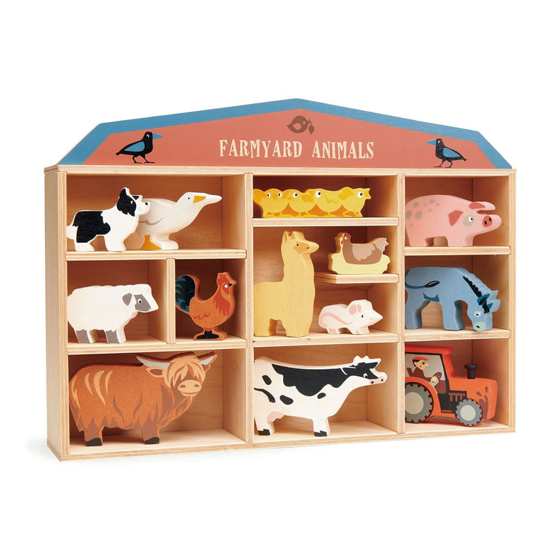 Tender Leaf farmyard animals wooden play set with shelf