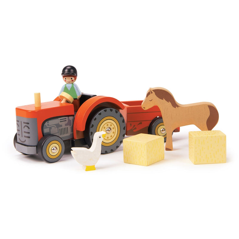 Wooden farmyard tractor toy set for toddlers