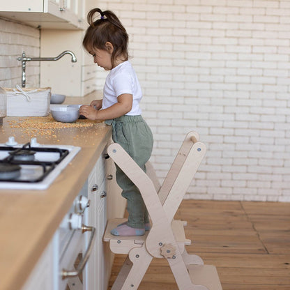 Foldable learning tower – 2 - in - 1 helper stool & desk - The Nurturing Nook