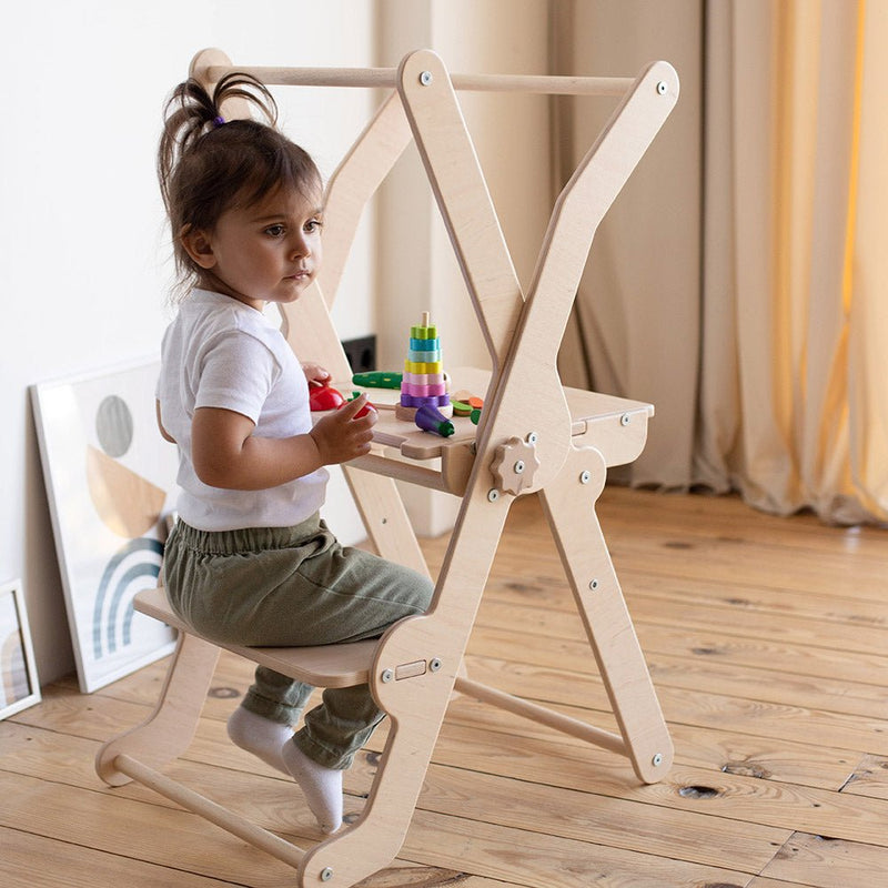 Wood and Hearts foldable learning tower – 2-in-1 helper stool & desk