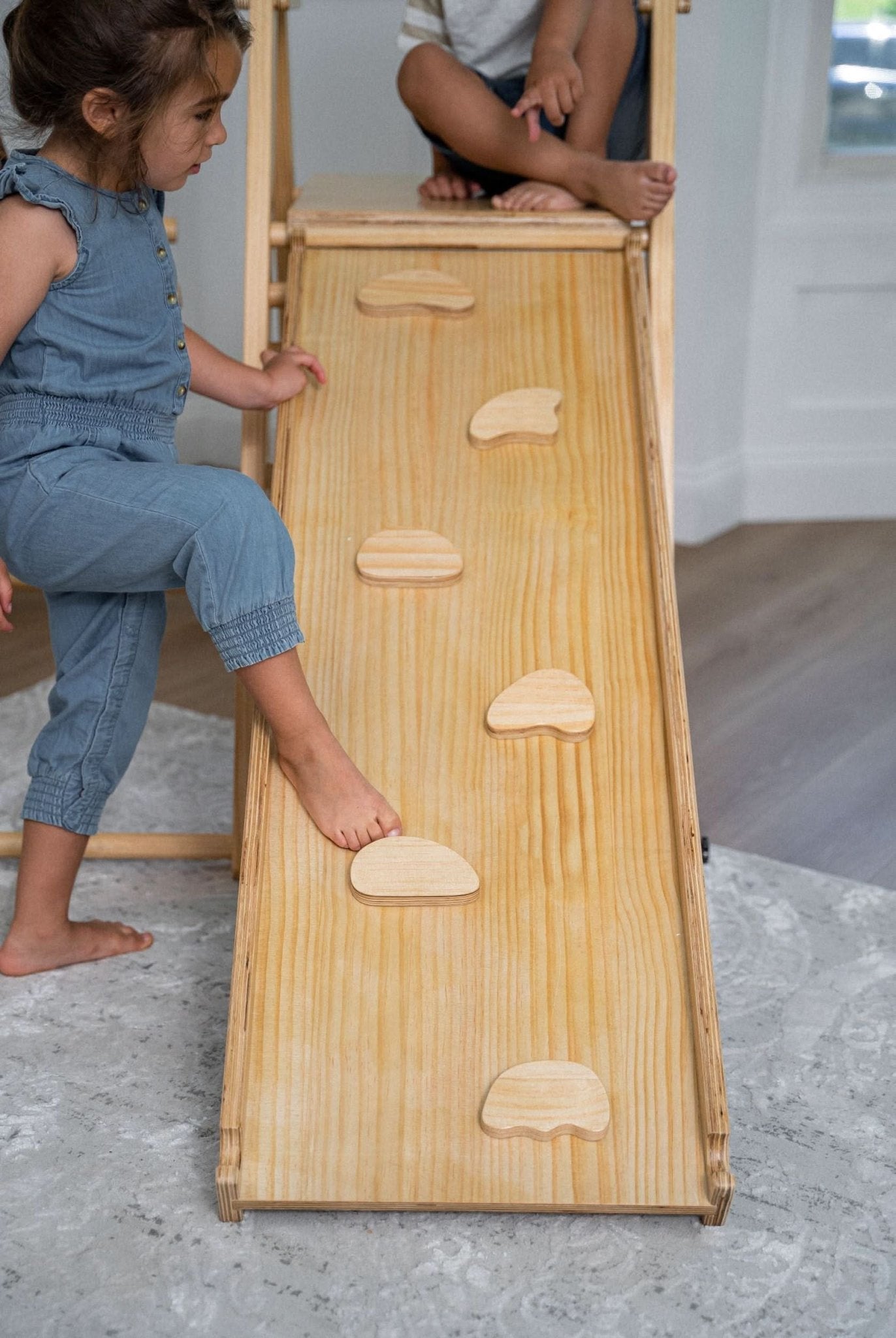 Foldable playset with slide, swings & rock wall - The Nurturing Nook
