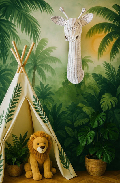 Rattan Giraffe Wall Decor – Boho Nursery & Kids Room Wall Art | Handmade Safari Animal Decor