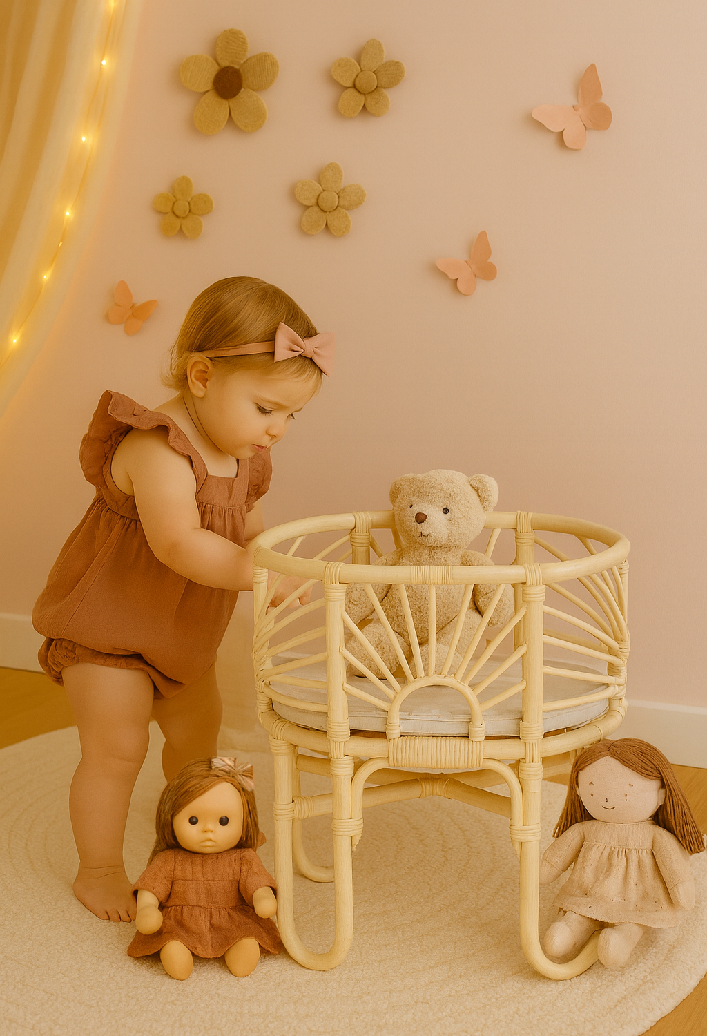 Pretend Play Doll Crib – Handmade Toy Bassinet for Girls Toys