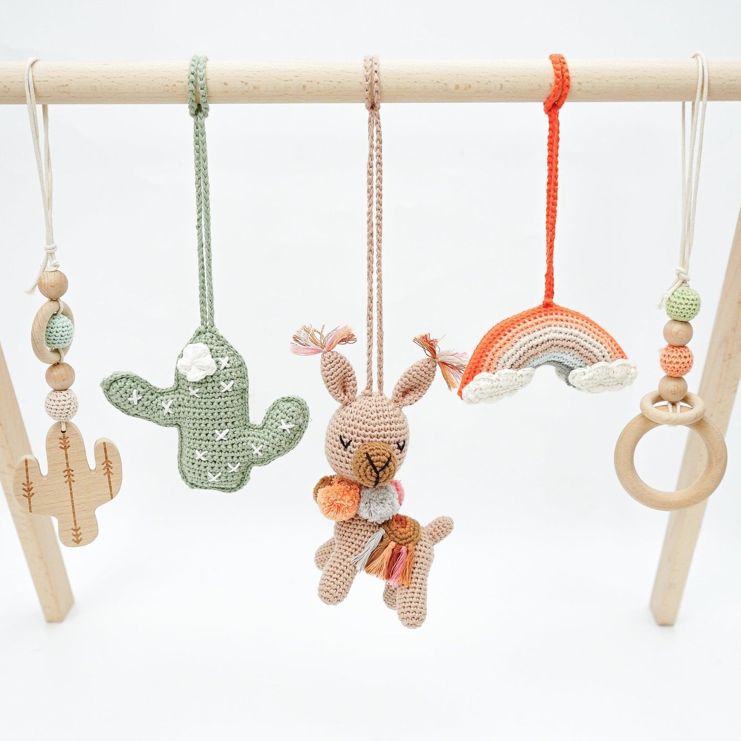 Handmade Crochet Toys for Baby Gym | Boho Desert - The Nurturing Nook