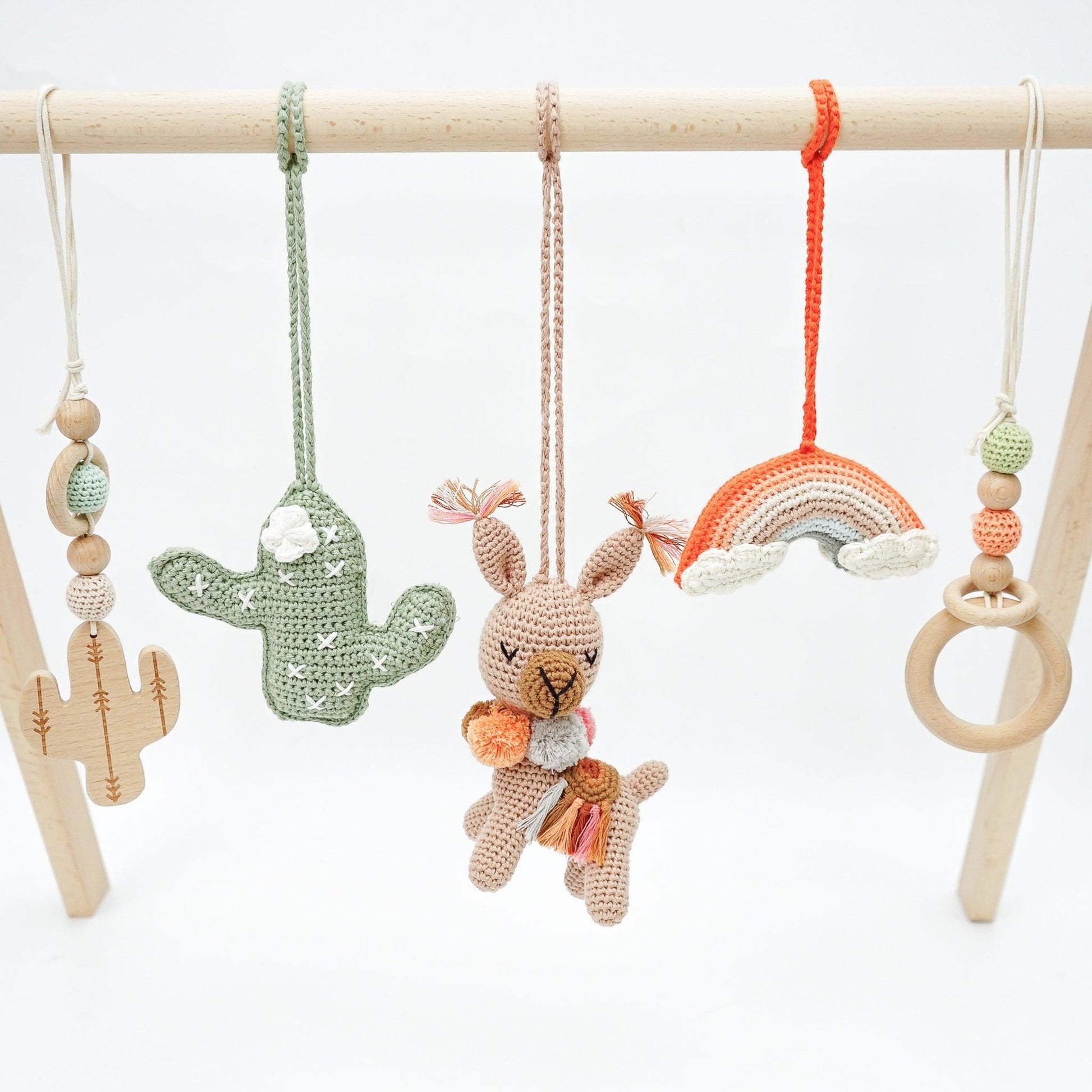 Handmade Crochet Toys for Baby Gym | Boho Desert - The Nurturing Nook