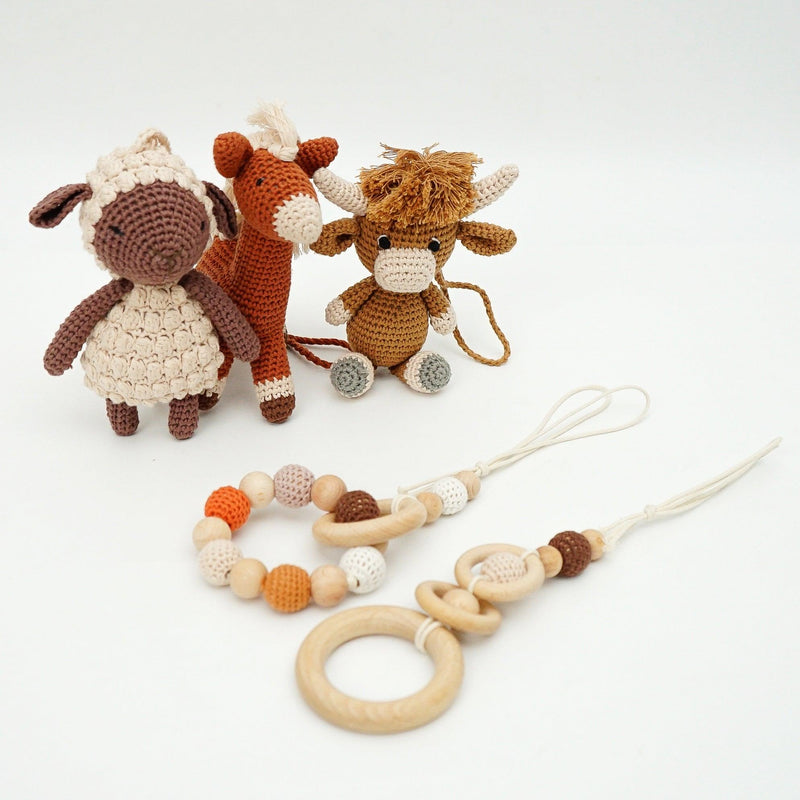 Handmade crochet toys for baby gym | farm house