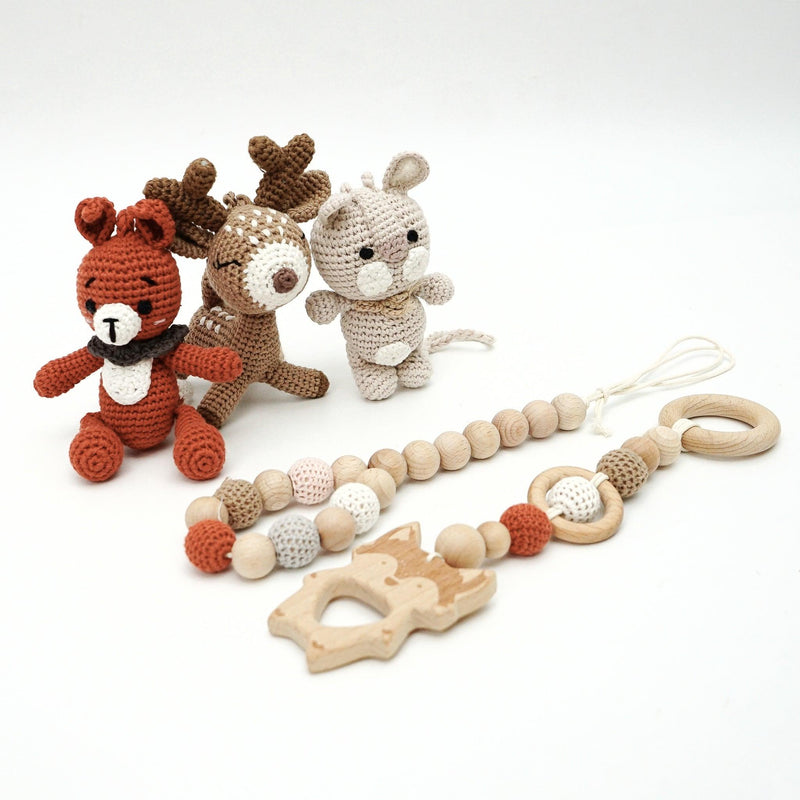 Handmade crochet toys for baby gym | forest family