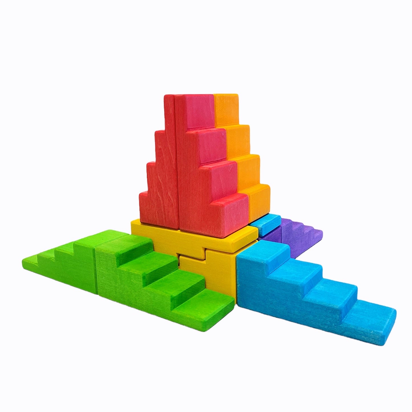 **Pre-order (Ships in 2-3 Weeks)** 12 Pcs STAINED Stepped Roofs Building Blocks in Primary Rainbow Colors