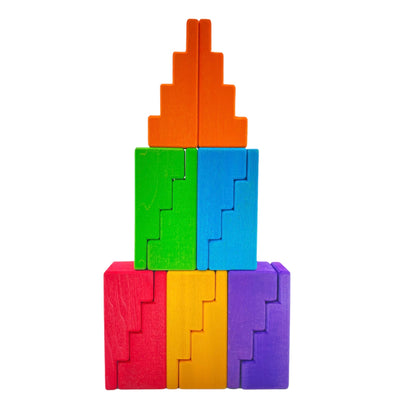 **Pre-order (Ships in 2-3 Weeks)** 12 Pcs STAINED Stepped Roofs Building Blocks in Primary Rainbow Colors