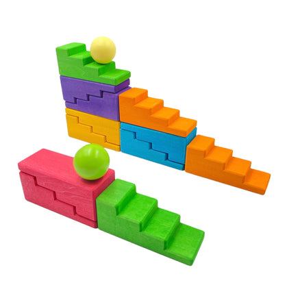 **Pre-order (Ships in 2-3 Weeks)** 12 Pcs STAINED Stepped Roofs Building Blocks in Primary Rainbow Colors