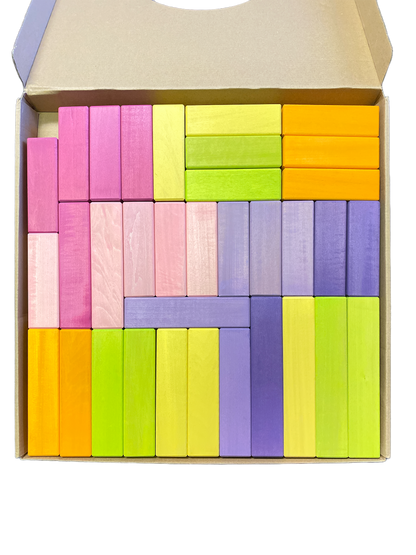 **Pre-order (Ships in 2-3 Weeks)**100 Pcs STAINED Large Stepped Pyramid Wooden Stacking Building Blocks in Pastel/Macaron Colors