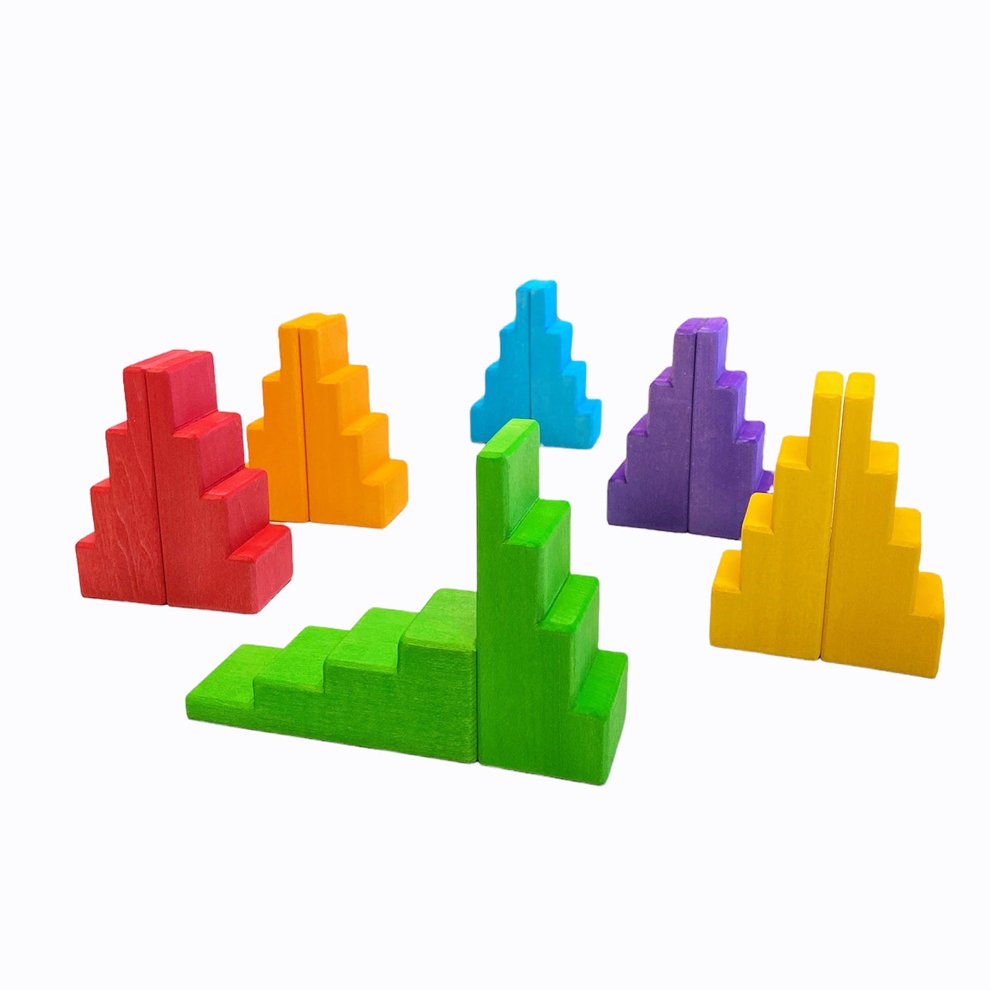 **Pre-order (Ships in 2-3 Weeks)** 12 Pcs STAINED Stepped Roofs Building Blocks in Primary Rainbow Colors