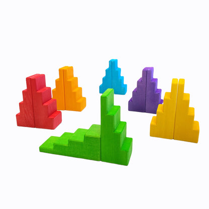 **Pre-order (Ships in 2-3 Weeks)** 12 Pcs STAINED Stepped Roofs Building Blocks in Primary Rainbow Colors