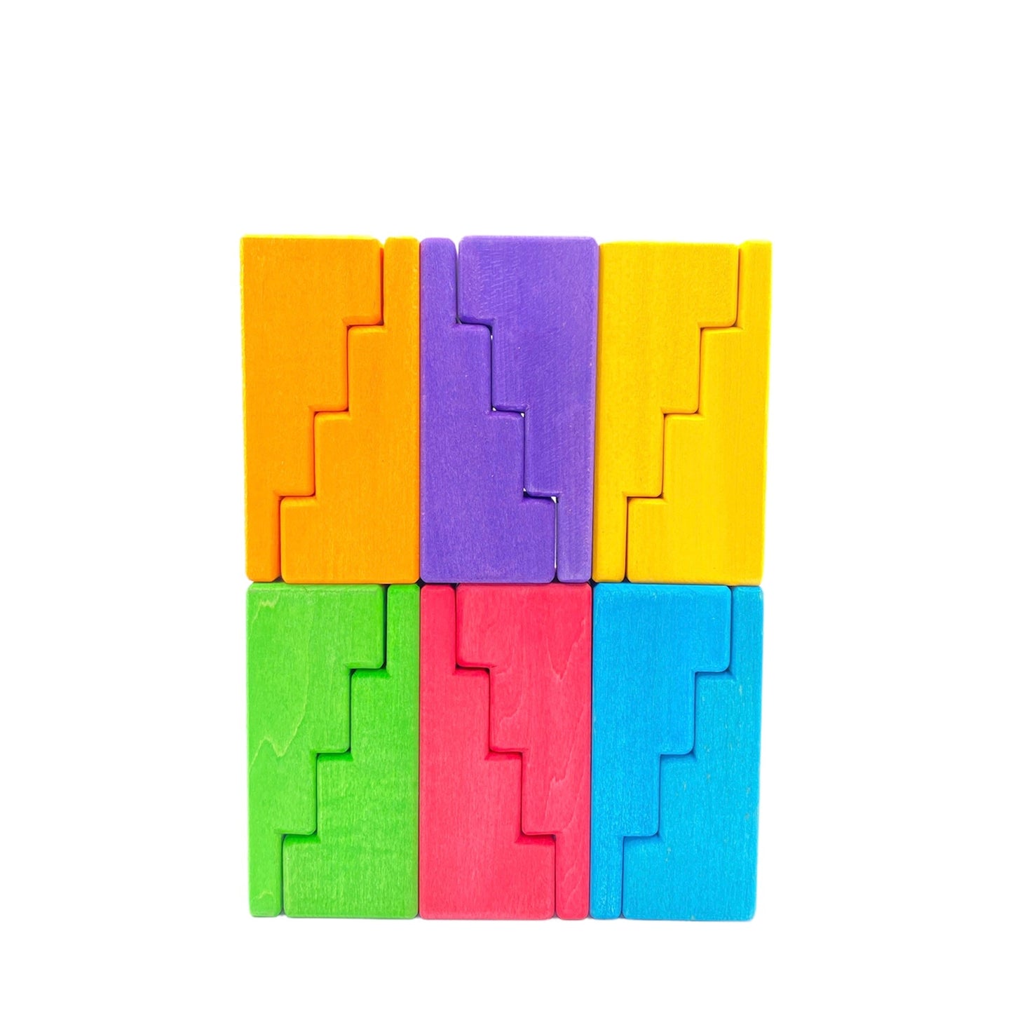 **Pre-order (Ships in 2-3 Weeks)** 12 Pcs STAINED Stepped Roofs Building Blocks in Primary Rainbow Colors