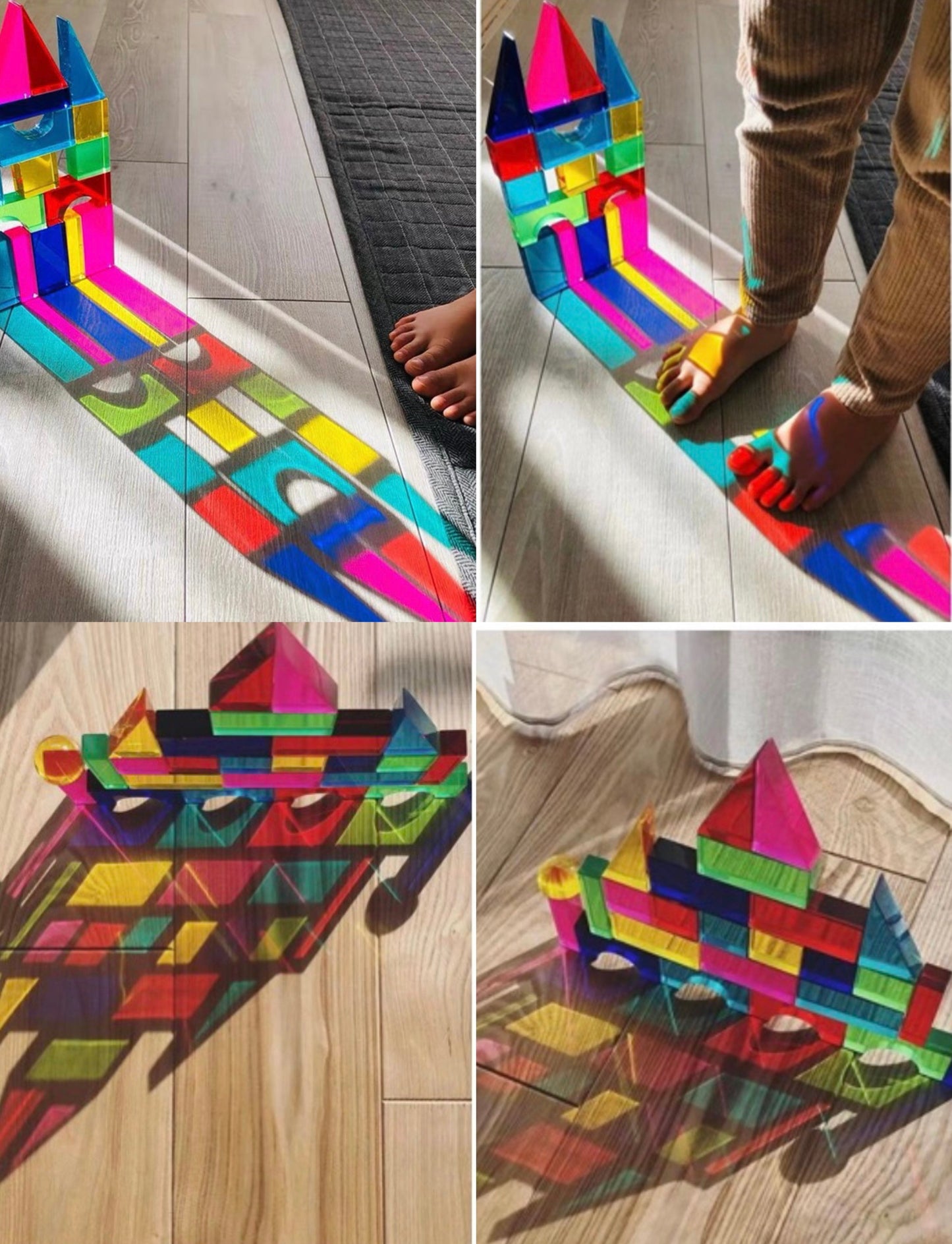 **Pre-order (Ships in 2-3 Weeks)**28 Pcs Rainbow Translucent Acrylic Sensory Building Blocks with Storage Tray