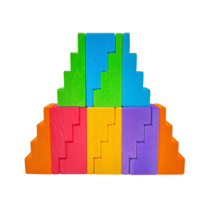 **Pre-order (Ships in 2-3 Weeks)** 12 Pcs STAINED Stepped Roofs Building Blocks in Primary Rainbow Colors