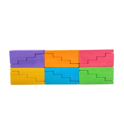 **Pre-order (Ships in 2-3 Weeks)** 12 Pcs STAINED Stepped Roofs Building Blocks in Primary Rainbow Colors