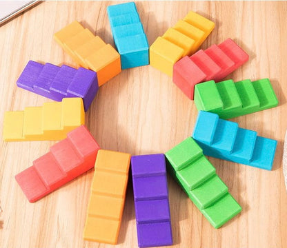 **Pre-order (Ships in 2-3 Weeks)** 12 Pcs STAINED Stepped Roofs Building Blocks in Primary Rainbow Colors