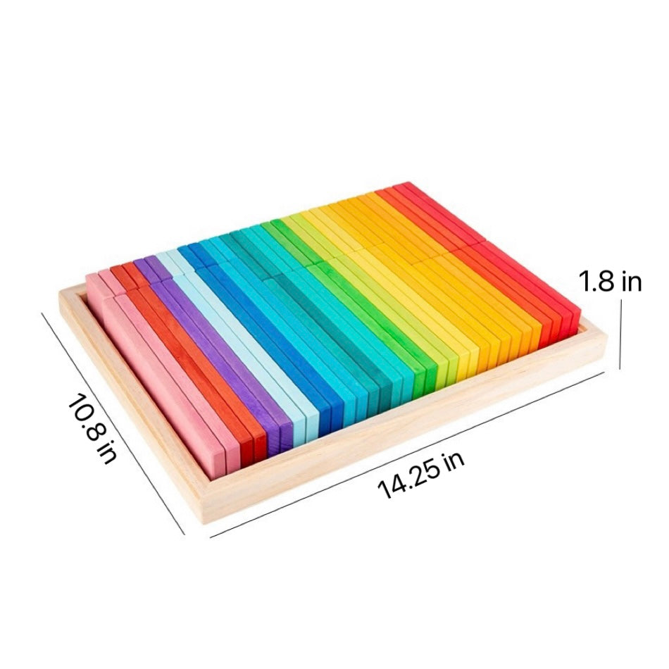 **Pre-order (Ships in 2-3 weeks)** 64 Pcs STAINED Large Wooden Rainbow Building Slats with Storage Tray