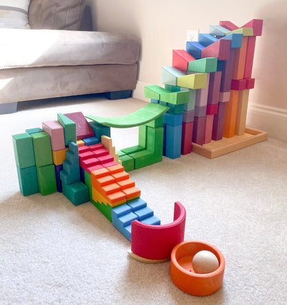 **Pre-order (Ships in 2-3 Weeks)** 12 Pcs STAINED Stepped Roofs Building Blocks in Primary Rainbow Colors