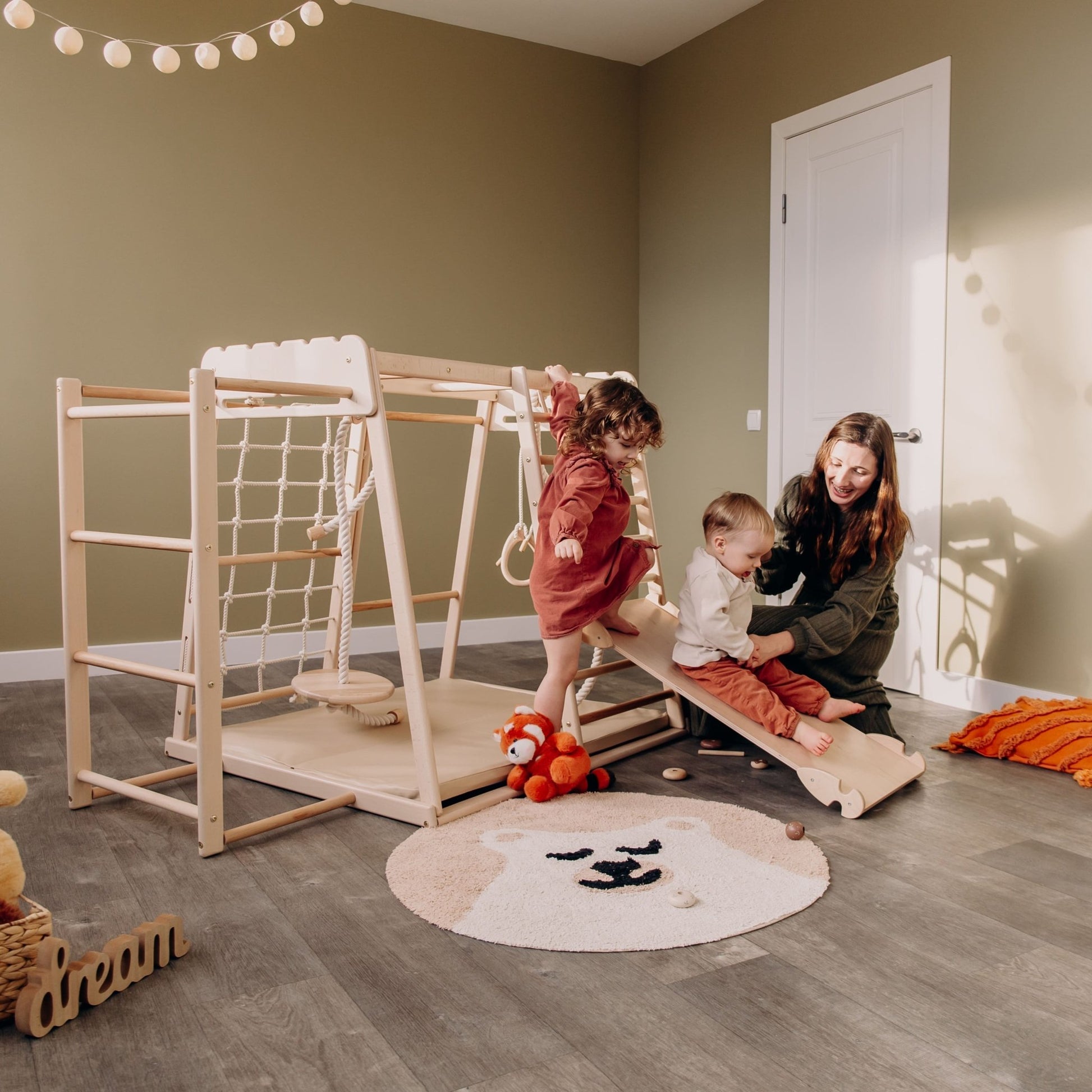 Indoor jungle gym – multi - position climbing tower with accessories - The Nurturing Nook