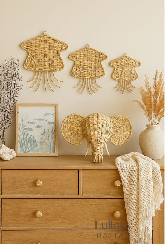 Rattan Jellyfish Wall Decor – Boho Coastal Nursery Wall Art