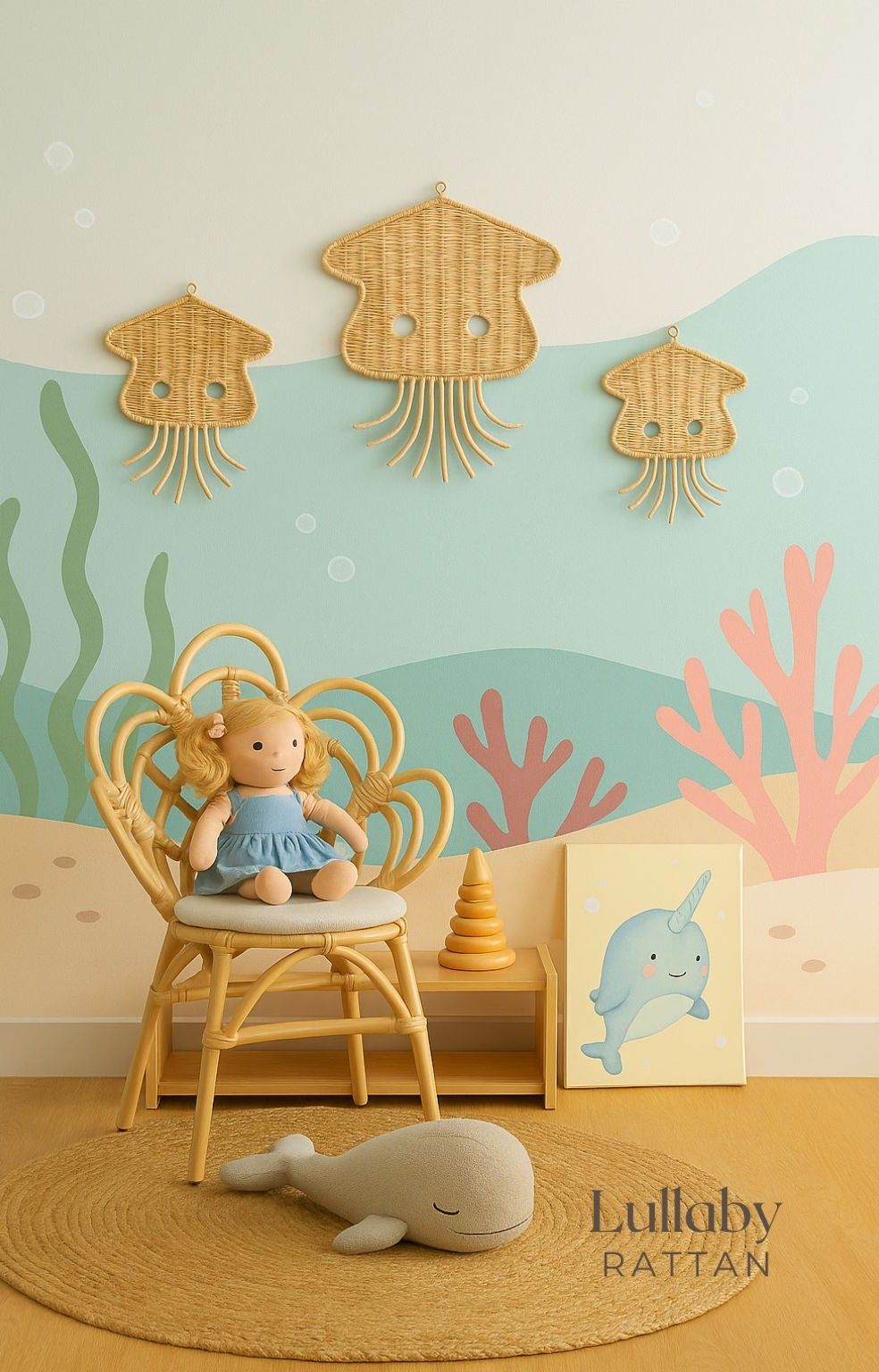 Rattan Jellyfish Wall Decor – Boho Coastal Nursery Wall Art
