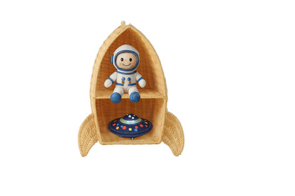 Rattan Rocket Ship Wall Shelf – Space Theme Kids Room & Nursery Décor