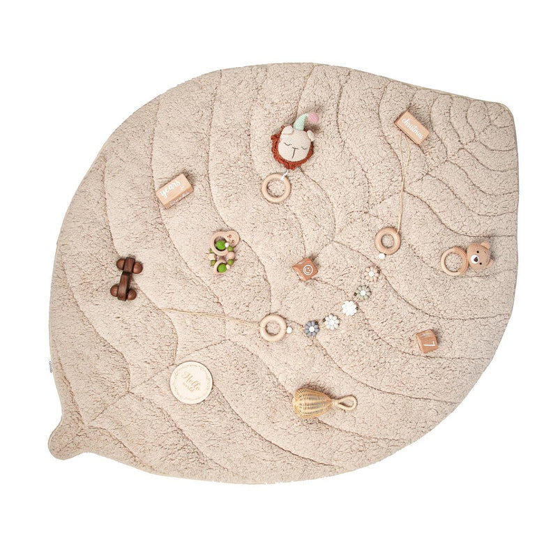 Leaf shaped sherpa & cotton baby playmat - ivory