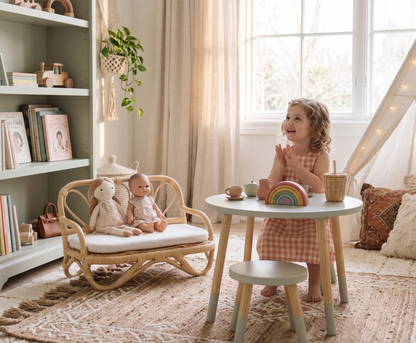 The Heirloom Doll Couch | Boho Montessori Doll Furniture | Eco-Friendly Pretend Play Sofa for Dolls