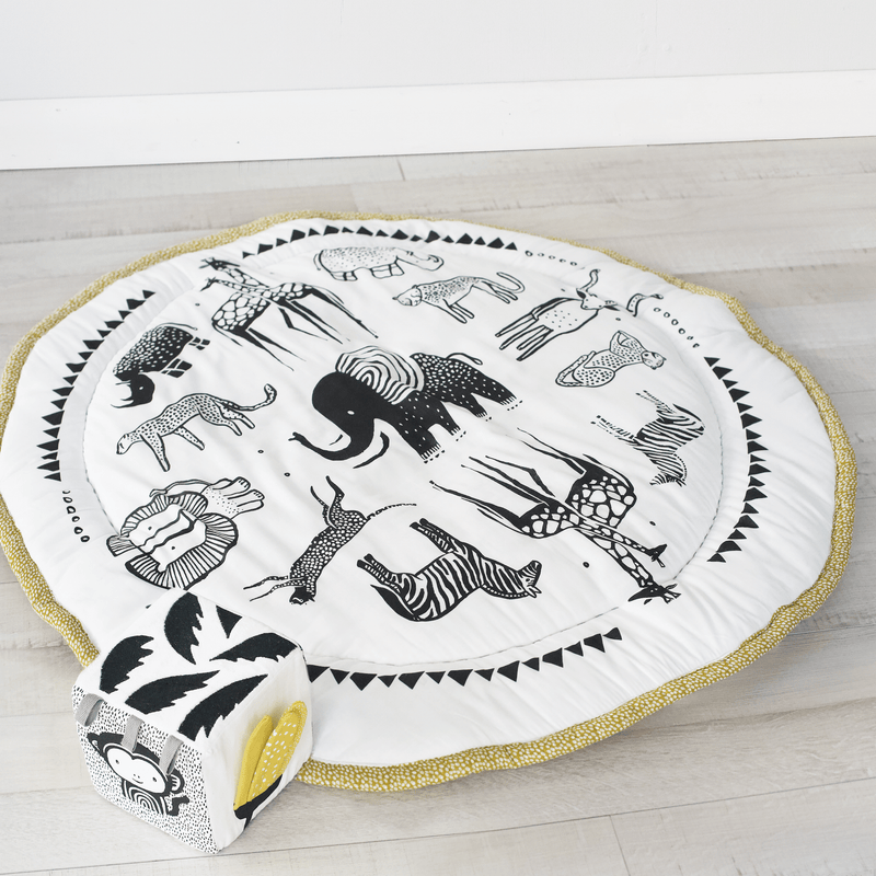 Organic safari playmat & soft block for sensory tummy time