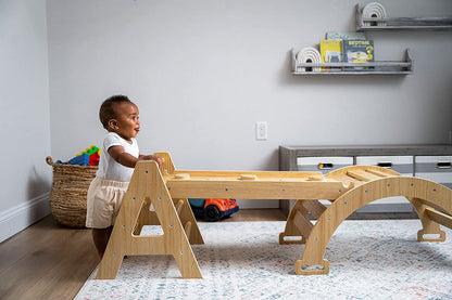 Maple - Wood Small Triangle Climbing Set with Ladder Slide and Rocker - The Nurturing Nook