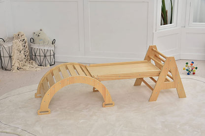 Maple - Wood Small Triangle Climbing Set with Ladder Slide and Rocker - The Nurturing Nook