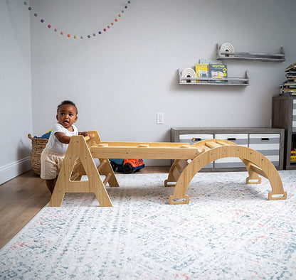 Maple - Wood Small Triangle Climbing Set with Ladder Slide and Rocker - The Nurturing Nook