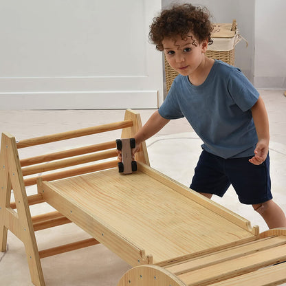 Maple - Wood Small Triangle Climbing Set with Ladder Slide and Rocker - The Nurturing Nook