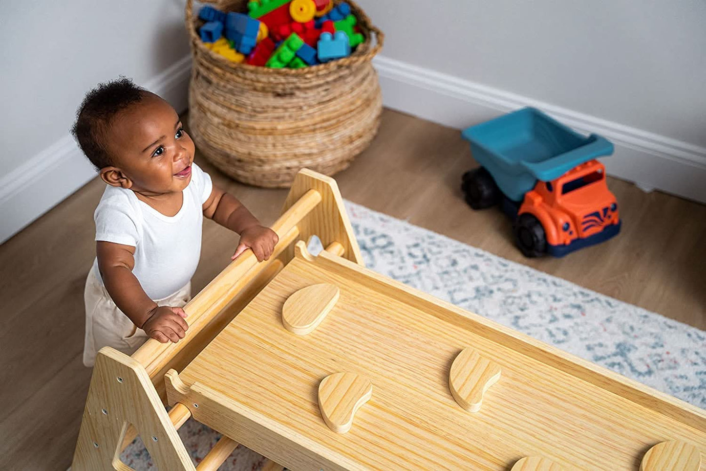 Maple - Wood Small Triangle Climbing Set with Ladder Slide and Rocker - The Nurturing Nook
