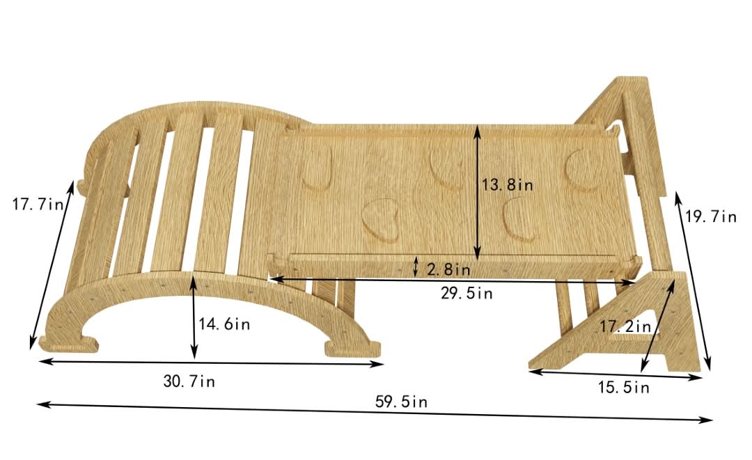Maple - Wood Small Triangle Climbing Set with Ladder Slide and Rocker - The Nurturing Nook