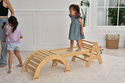 Maple - Wood Small Triangle Climbing Set with Ladder Slide and Rocker - The Nurturing Nook