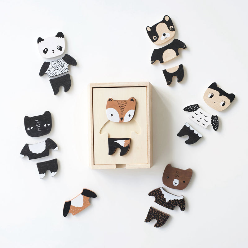 Mix + match animal puzzle tiles – wooden toddler puzzle set