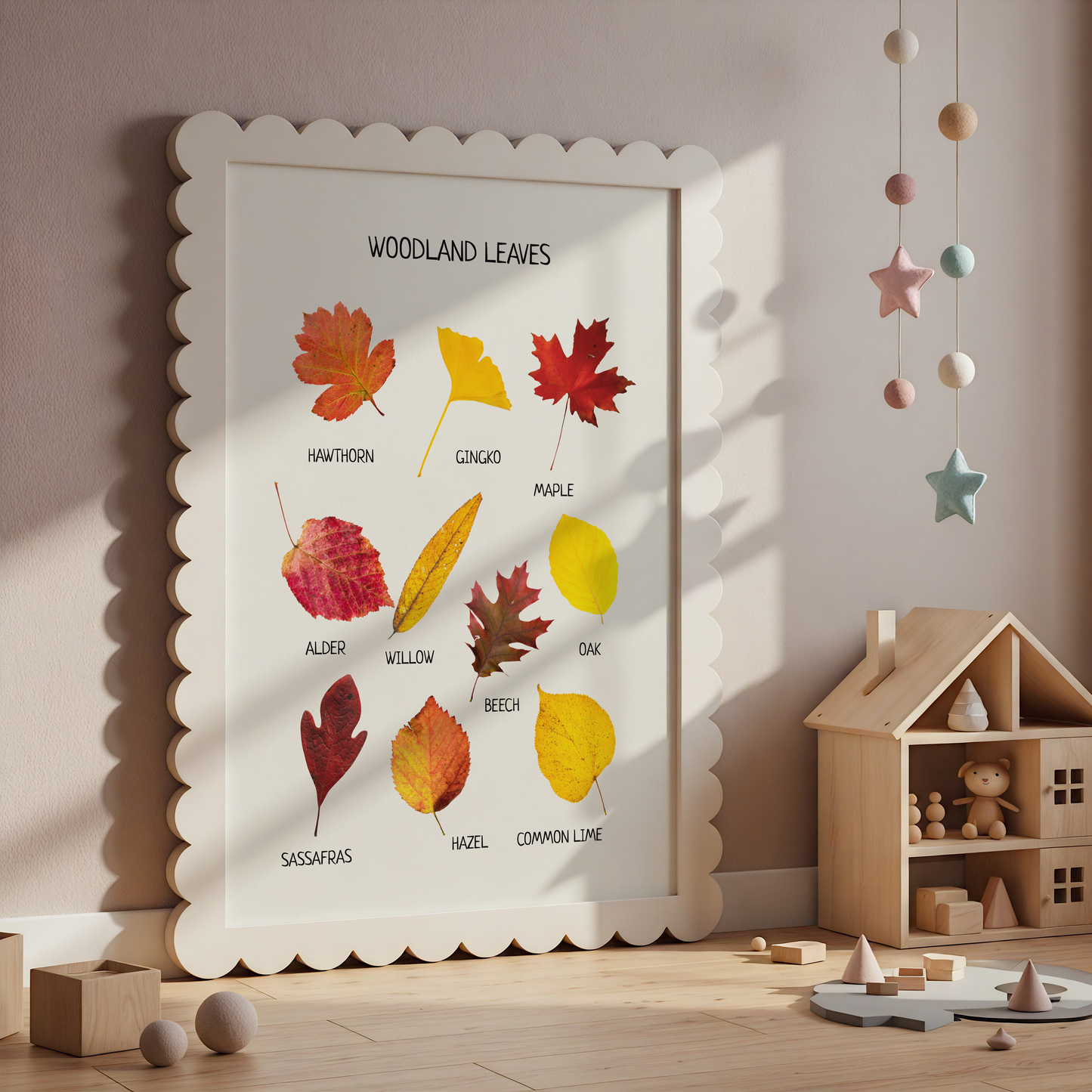 Woodland Leaves Educational Poster | Nature Wall Art for Kids | Fall Learning Print for Playroom, Nursery & Classroom Decor