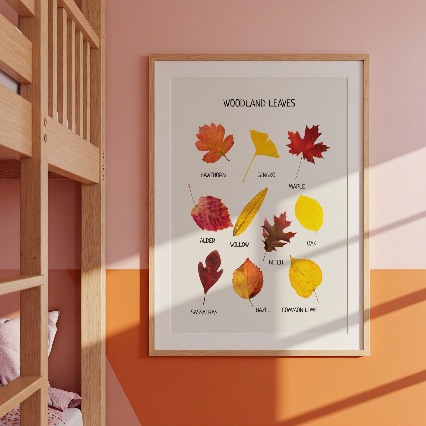Woodland Leaves Educational Poster | Nature Wall Art for Kids | Fall Learning Print for Playroom, Nursery & Classroom Decor