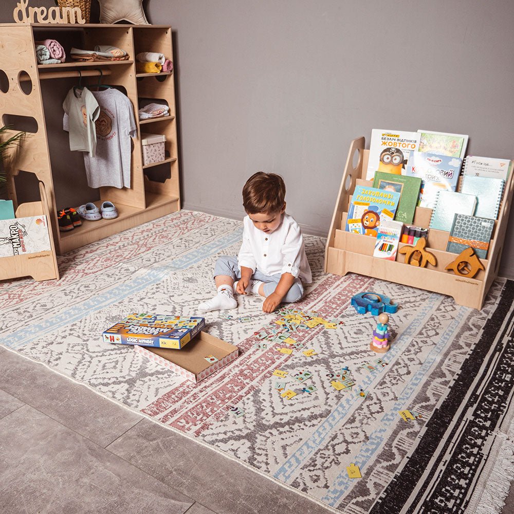 Montessori bookshelf – 5 - shelf front - facing bookcase - The Nurturing Nook